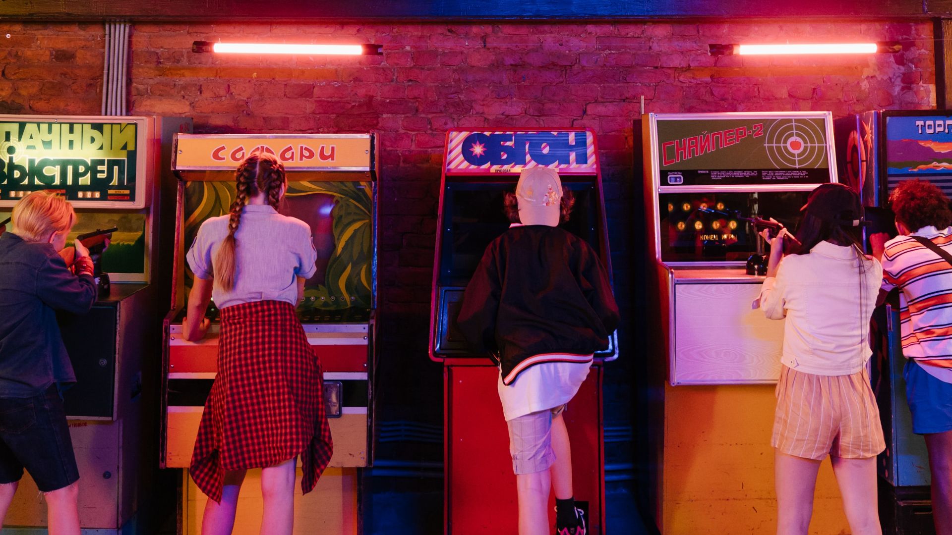 Teenagers in an amusement arcade