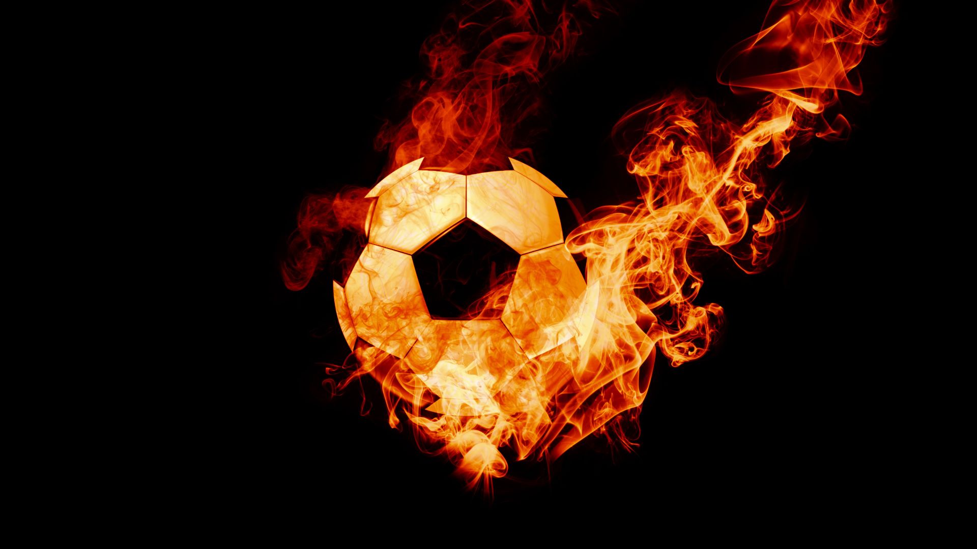 Football in flames on a black background