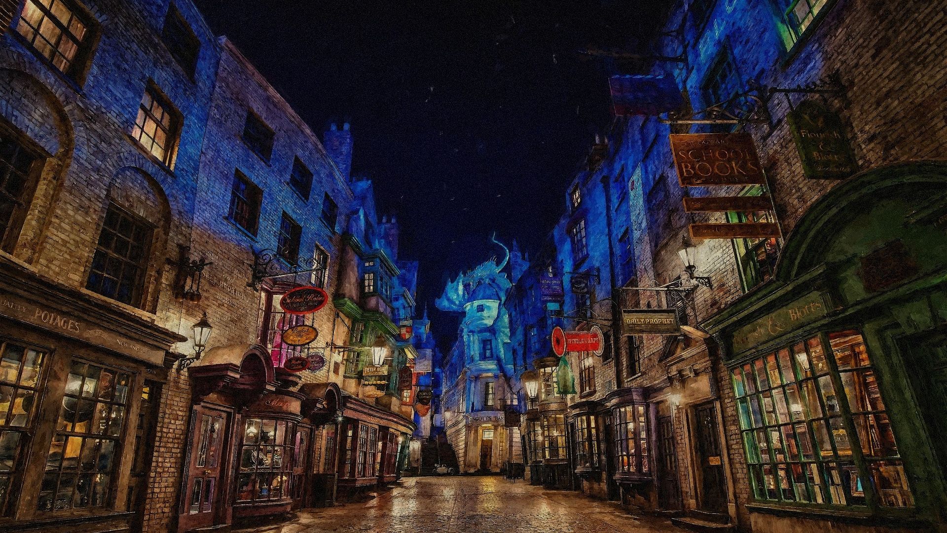Harry Potter street at night
