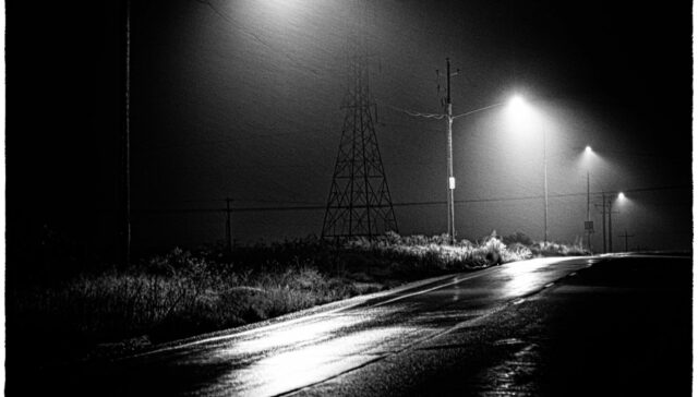 Road at night in black and white